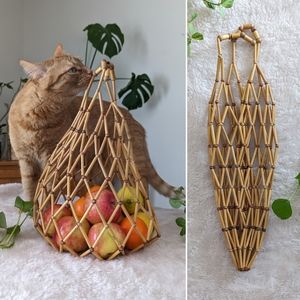Boho | Wood Bead and Cane Mesh Net Tote Market Bag
